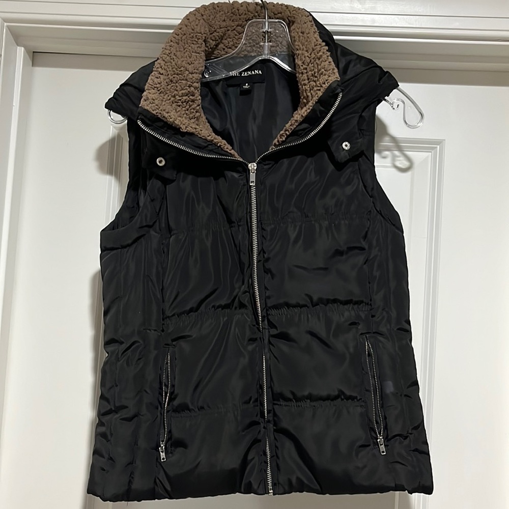Black puffer vest with hood
